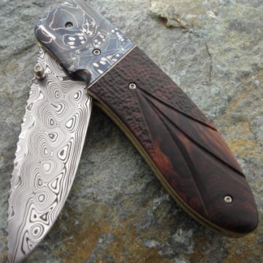 Mosaic stainless damascus folder